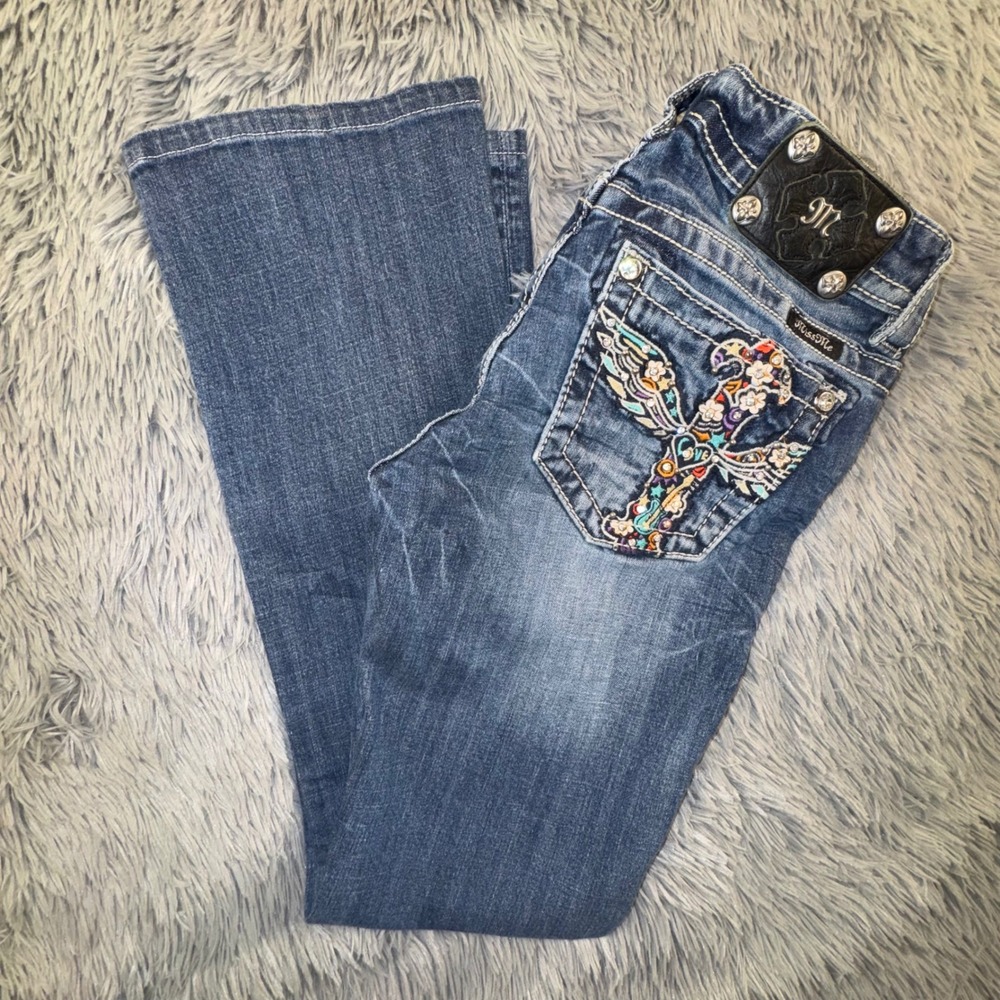 Miss Me Women's 28 Boot Jeans Embellished Cross Pockets western Style 28x29 Y2K - Picture 12 of 13